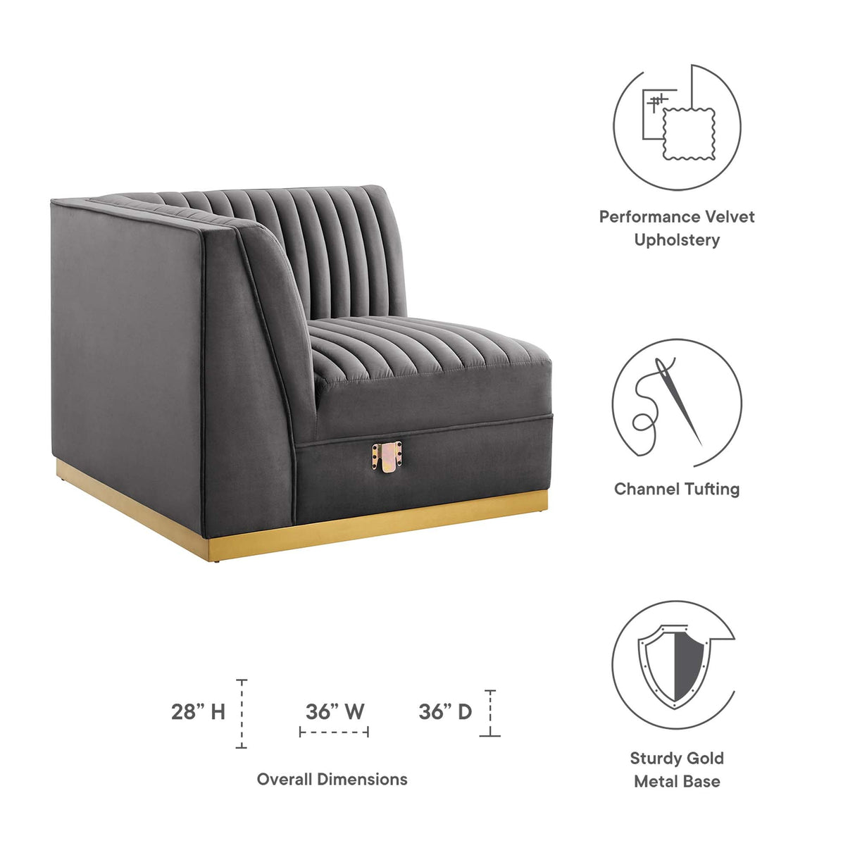 Sanguine Channel Tufted Performance Velvet Modular Sectional Left Corner Chair - Retro Glam & Stain-Resistant