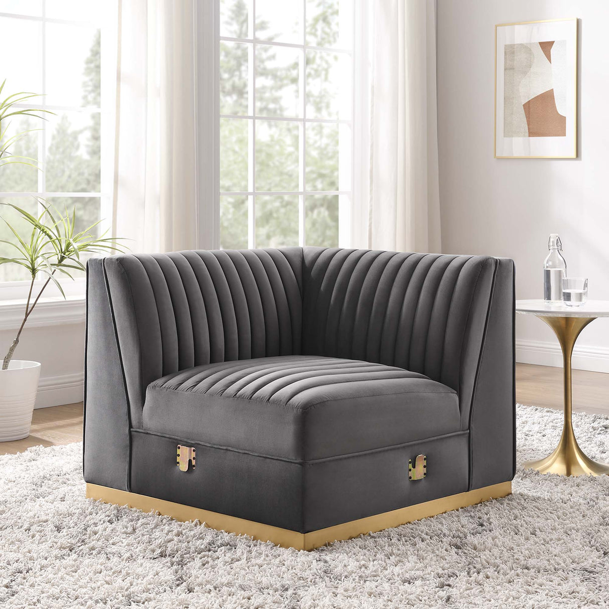 Sanguine Channel Tufted Performance Velvet Modular Sectional Left Corner Chair - Retro Glam & Stain-Resistant