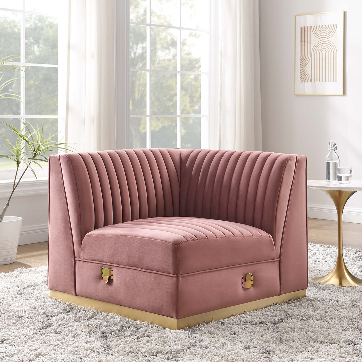 Sanguine Channel Tufted Performance Velvet Modular Sectional Sofa Right Corner Chair - Glam Deco & Modular Seating