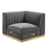 Sanguine Channel Tufted Performance Velvet Modular Sectional Sofa Right Corner Chair - Glam Deco & Modular Seating