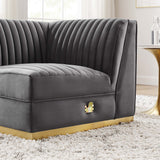 Sanguine Channel Tufted Performance Velvet Modular Sectional Sofa Right Corner Chair - Glam Deco & Modular Seating