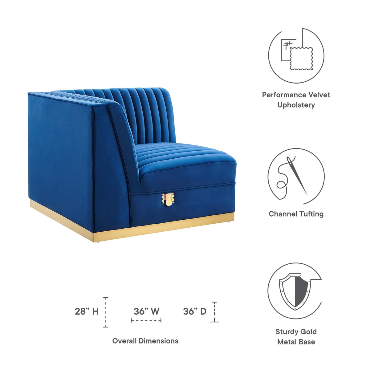 Sanguine Channel Tufted Performance Velvet Modular Sectional Sofa Right Corner Chair - Glam Deco & Modular Seating