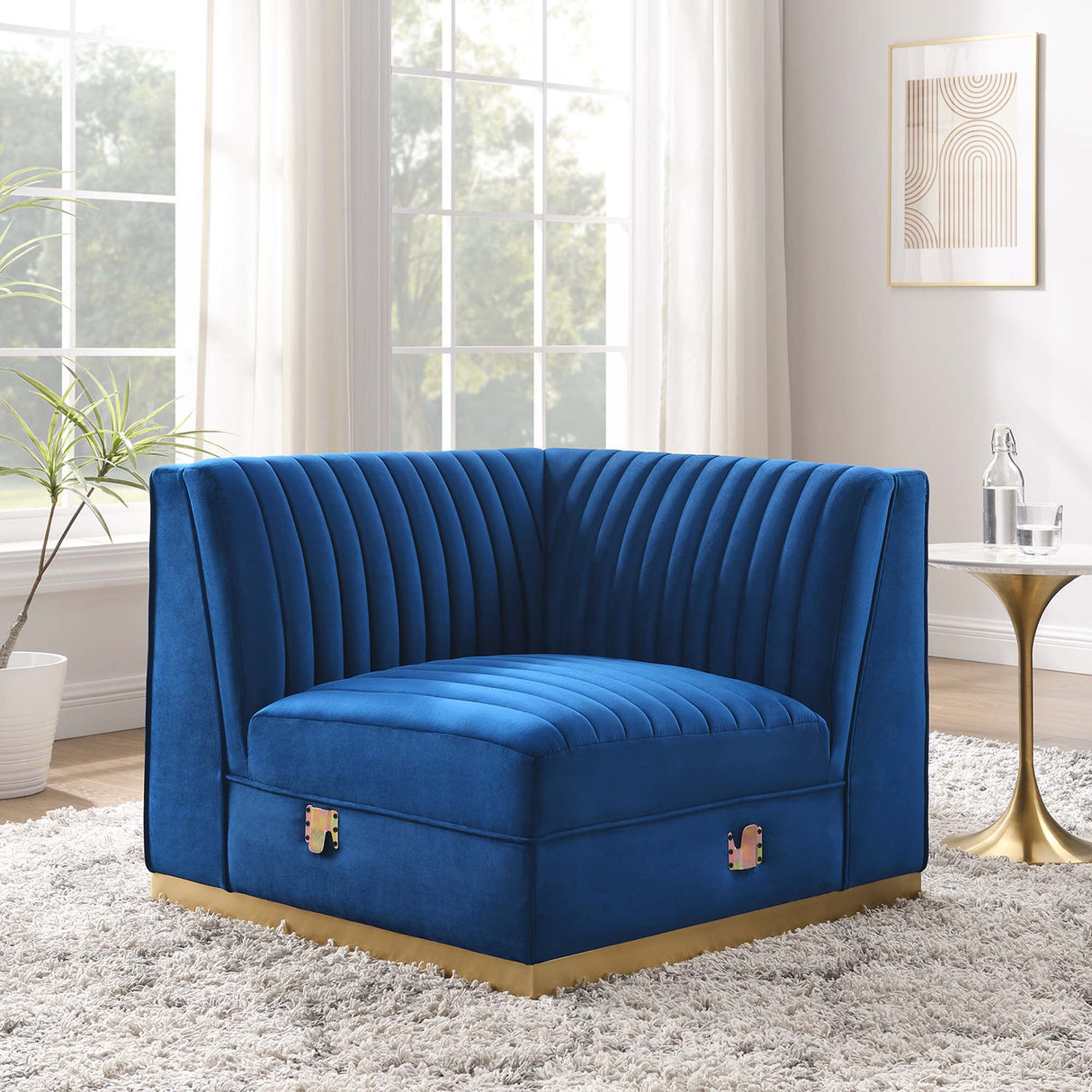 Sanguine Channel Tufted Performance Velvet Modular Sectional Sofa Right Corner Chair - Glam Deco & Modular Seating