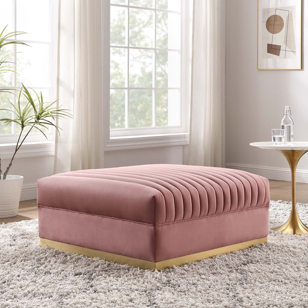 Sanguine Channel Tufted Performance Velvet Modular Sectional Sofa Ottoman - Retro Glam & Performance Seating