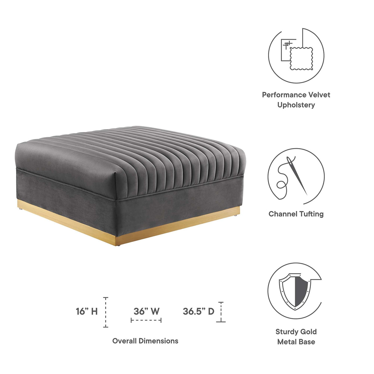 Sanguine Channel Tufted Performance Velvet Modular Sectional Sofa Ottoman - Retro Glam & Performance Seating
