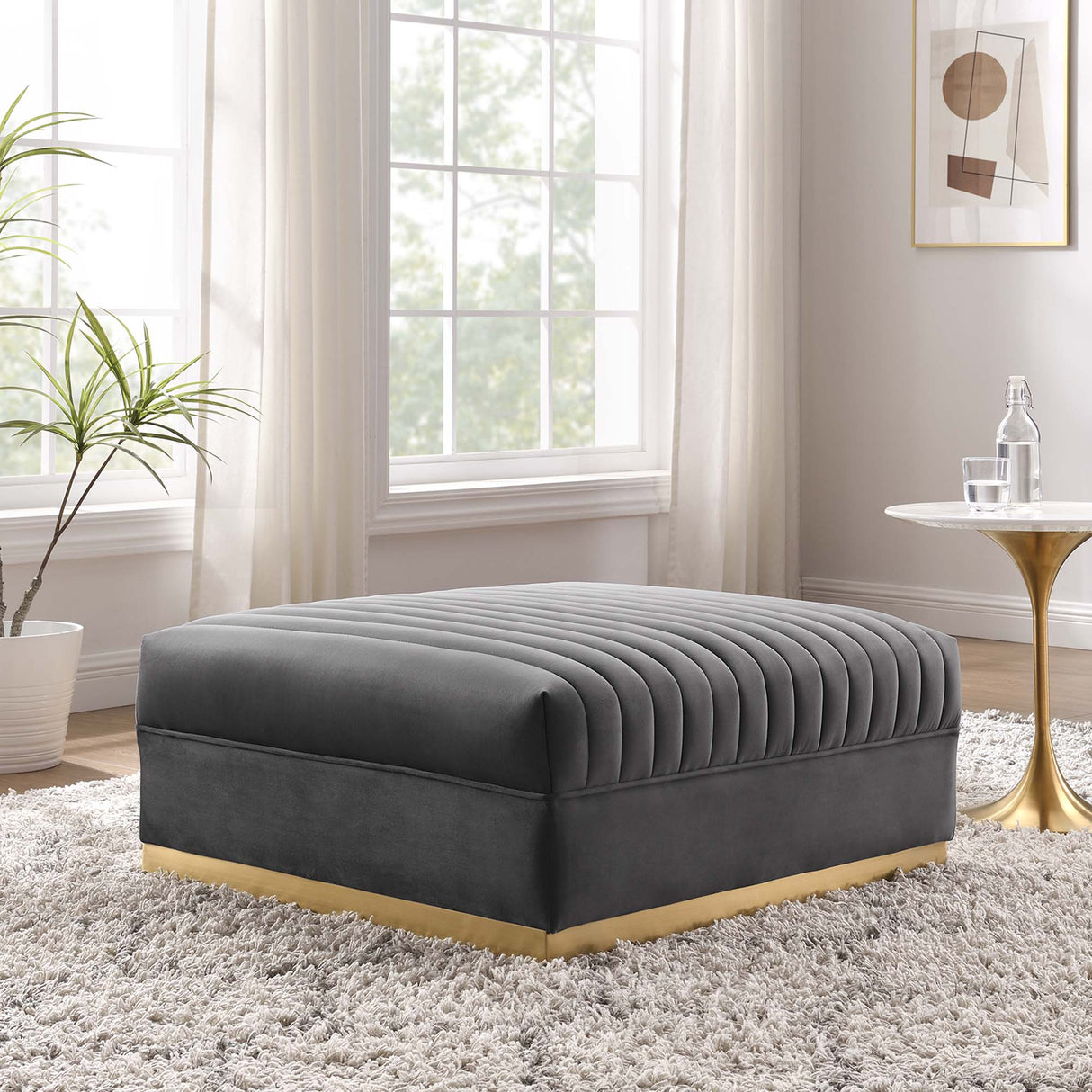 Sanguine Channel Tufted Performance Velvet Modular Sectional Sofa Ottoman - Retro Glam & Performance Seating