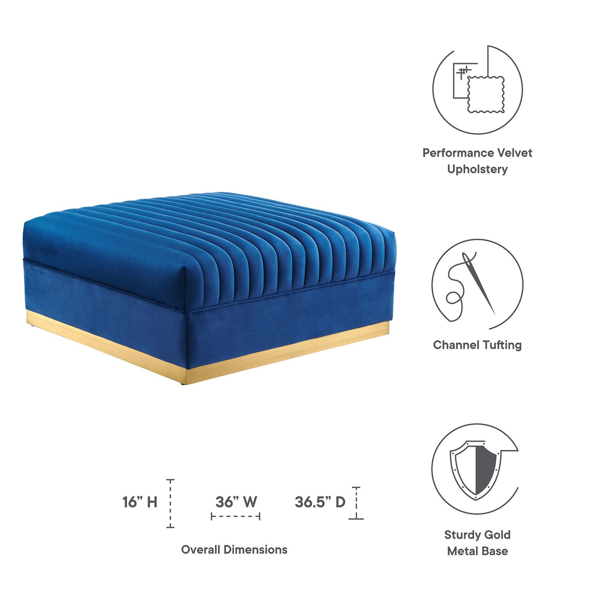 Sanguine Channel Tufted Performance Velvet Modular Sectional Sofa Ottoman - Retro Glam & Performance Seating