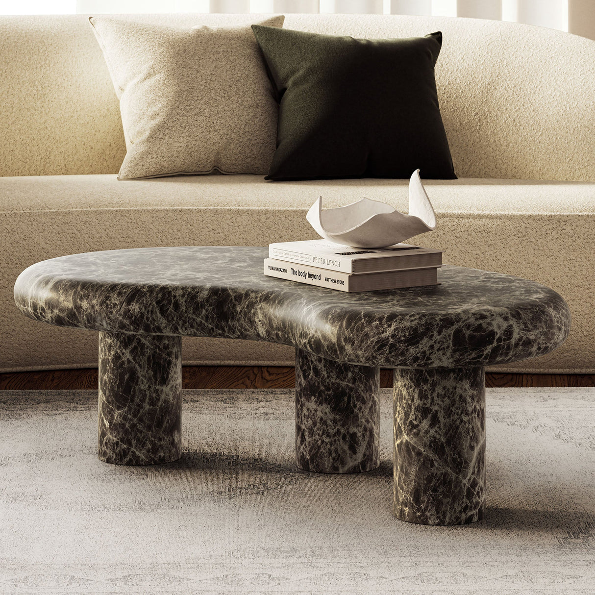 Elowen Outdoor Faux Marble Coffee Table in Dark Emperador Marble