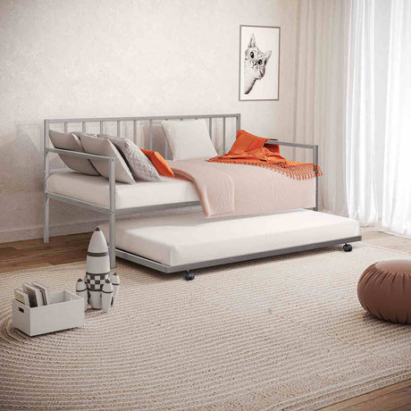 Harmon Contemporary Twin Metal Daybed with Trundle - Silver