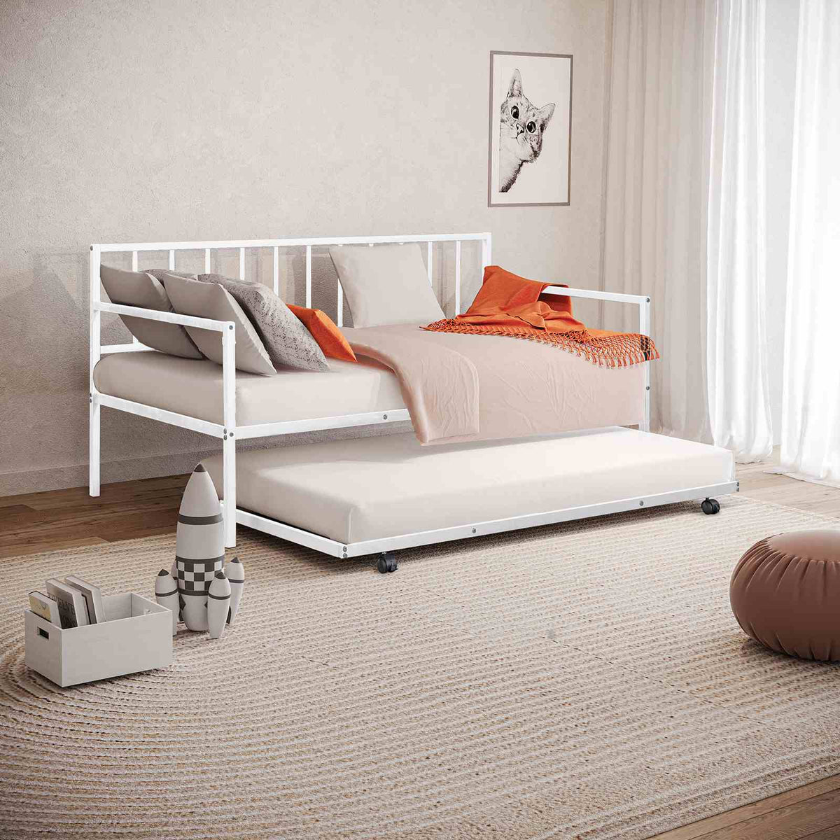 Harmon Contemporary Twin Metal Daybed with Trundle - White