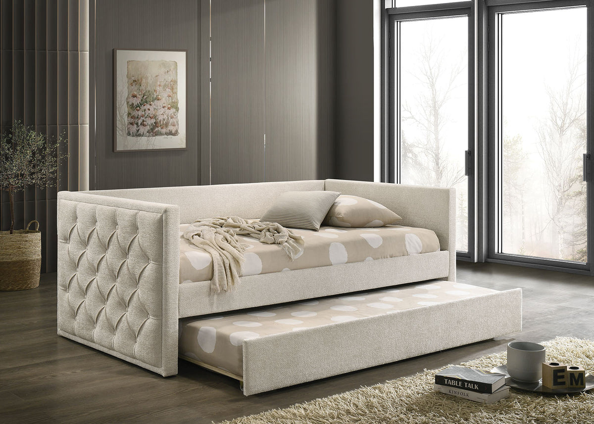 Renzi Transitional Upholstered Twin Daybed with Trundle - Beige