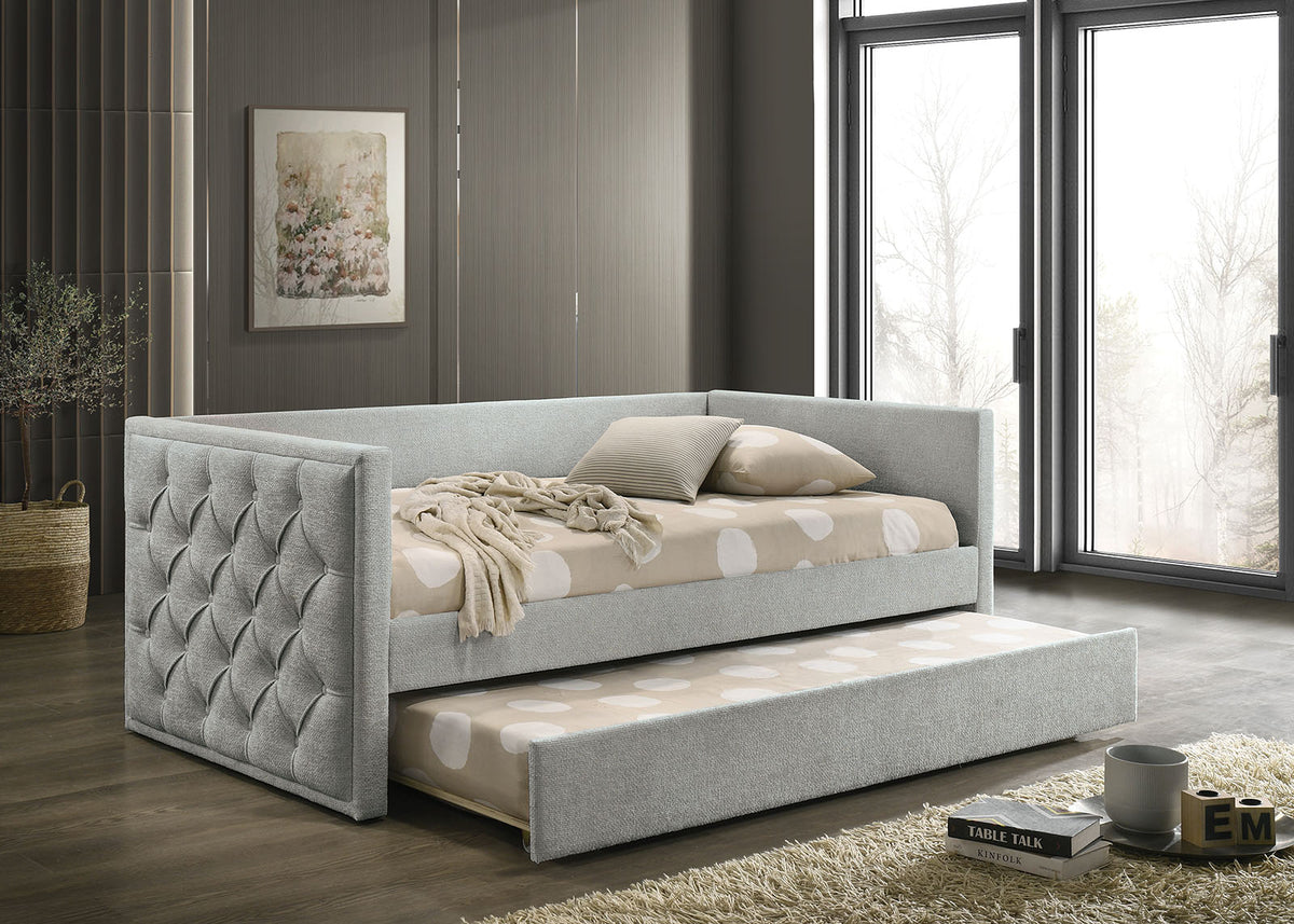 Renzi Transitional Upholstered Twin Daybed with Trundle - Gray