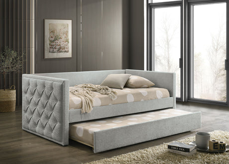 Renzi Transitional Upholstered Twin Daybed with Trundle - Gray