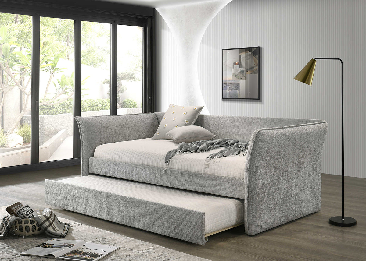 Yuri Contemporary Upholstered Twin Daybed with Trundle - Gray