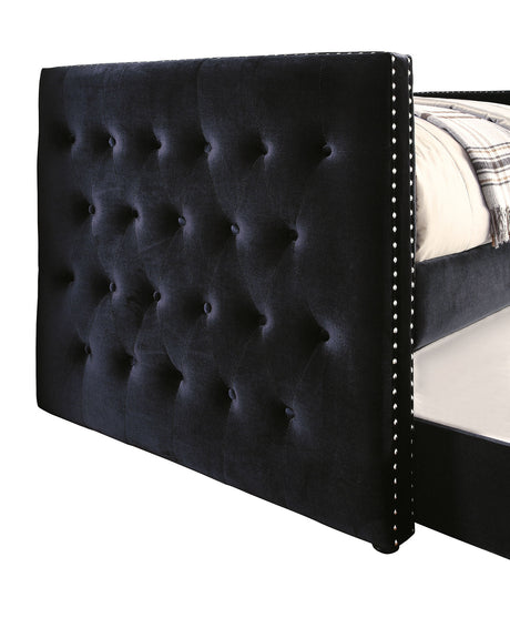 Susanna Tuxedo Button-Tufted Daybed with Trundle - Nailhead Trim Flannelette – Black & Gray, view 5