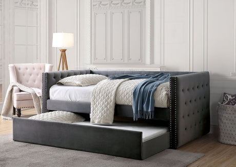 Susanna Tuxedo Button-Tufted Daybed with Trundle - Gray
