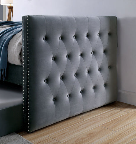 Susanna Tuxedo Button-Tufted Daybed with Trundle - Nailhead Trim Flannelette – Black & Gray, view 7