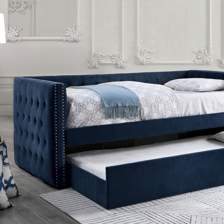 Susanna Tuxedo Button-Tufted Daybed with Trundle - Navy
