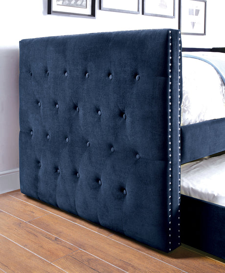 Susanna Tuxedo Button-Tufted Daybed with Trundle - Nailhead Trim Flannelette – Black & Gray, view 9