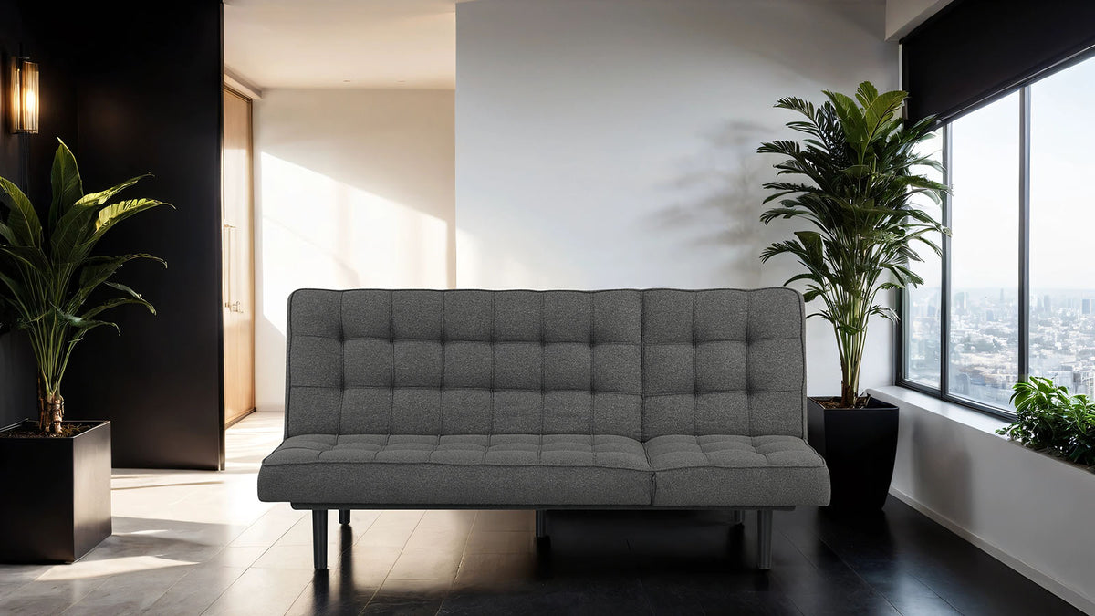 Napervill Contemporary Convertible Futon Sofa - Biscuit Tufted with Adjustable Headrests in Dark Gray – Gray, view 2