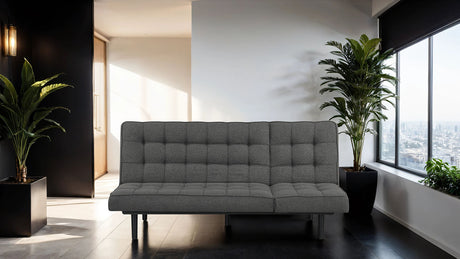 Napervill Contemporary Convertible Futon Sofa - Biscuit Tufted with Adjustable Headrests in Dark Gray – Gray, view 2