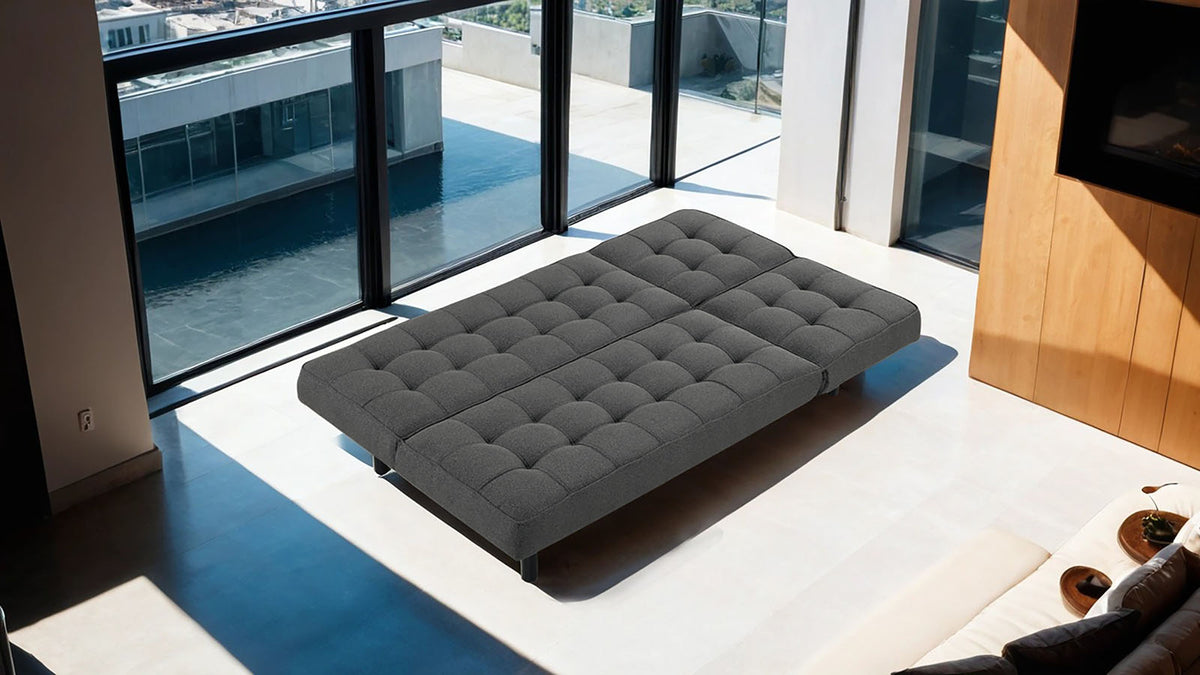 Napervill Contemporary Convertible Futon Sofa - Biscuit Tufted with Adjustable Headrests in Dark Gray – Gray, view 4