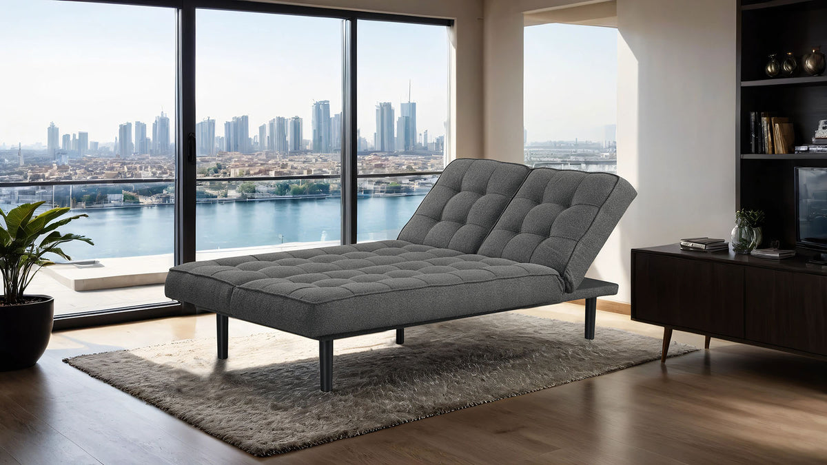 Napervill Contemporary Convertible Futon Sofa - Biscuit Tufted with Adjustable Headrests in Dark Gray – Gray, view 5