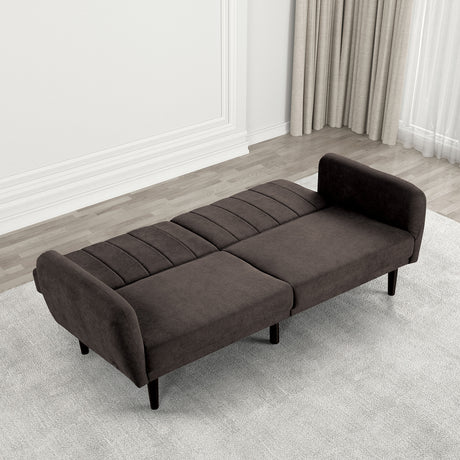 Aristide Futon Sofa Bed with USB-A & USB-C Charging - Pocket Coil Seat & Channeled Back – Brown & Gray, view 4