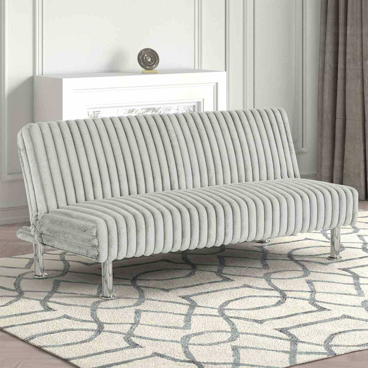 Hinwil Contemporary Futon Sofa Bed with Metal Support Legs - Light Gray