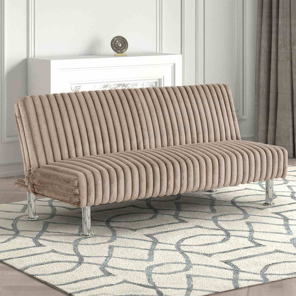 Hinwil Contemporary Futon Sofa Bed with Metal Support Legs - Taupe