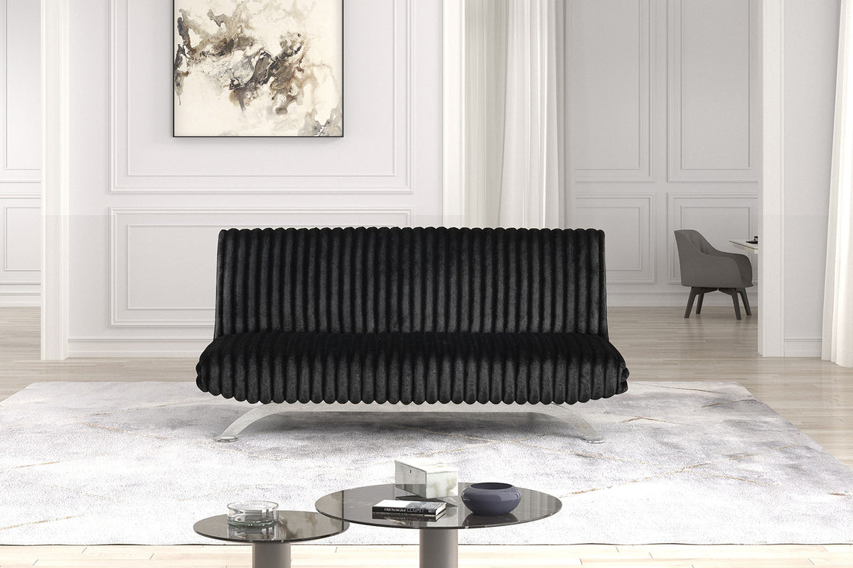 Villeneuve Contemporary Futon Sofa Bed - Converts to Bed with Metal Support Legs, 5 Colors – Black & Gray, view 7