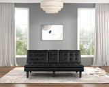 Eidsberg Futon Sofa Bed with Drop-Down Table & USB Charger - Biscuit Tufted Leatherette – Black & Brown, view 5