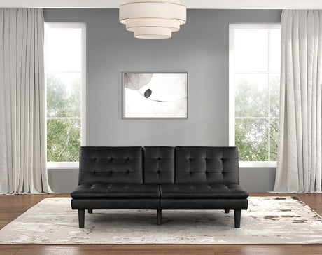 Eidsberg Futon Sofa Bed with Drop-Down Table & USB Charger - Biscuit Tufted Leatherette – Black & Brown, view 5