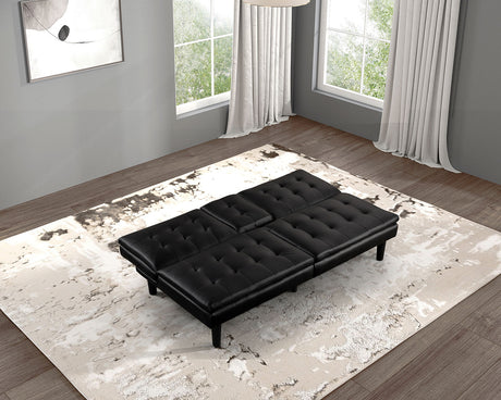 Eidsberg Futon Sofa Bed with Drop-Down Table & USB Charger - Biscuit Tufted Leatherette – Black & Brown, view 6