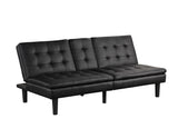 Eidsberg Futon Sofa Bed with Drop-Down Table & USB Charger - Biscuit Tufted Leatherette – Black & Brown, view 9