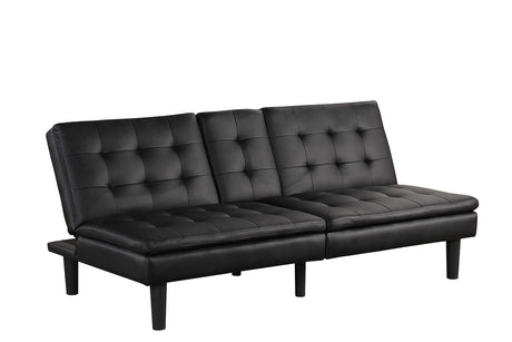 Eidsberg Futon Sofa Bed with Drop-Down Table & USB Charger - Biscuit Tufted Leatherette – Black & Brown, view 9