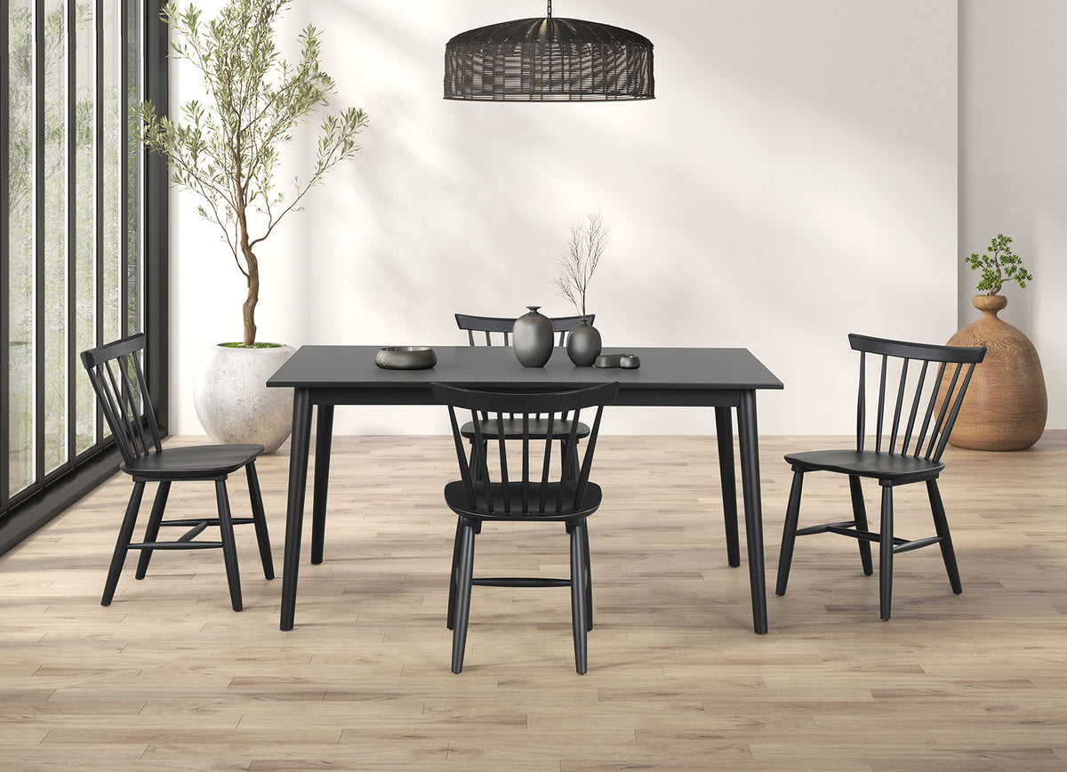 Beale Mid-Century Modern 60" Dining Table & Sets - Spindle-Back Chairs in Black or Walnut – Black & Brown, view 5