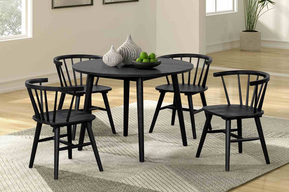 Yate Mid-Century 42" Round Dining Table, 5-Piece Set & Spindle Back Chairs in Black or Natural Oak - Round Table Only (42")