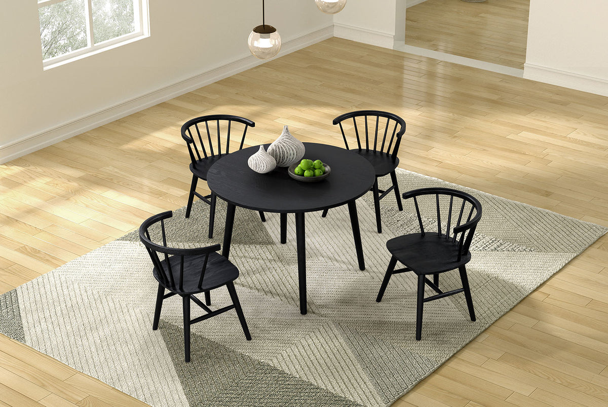 Yate Mid-Century 42" Round Dining Table, 5-Piece Set & Spindle Back Chairs in Black or Natural Oak – Black & Natural, view 5
