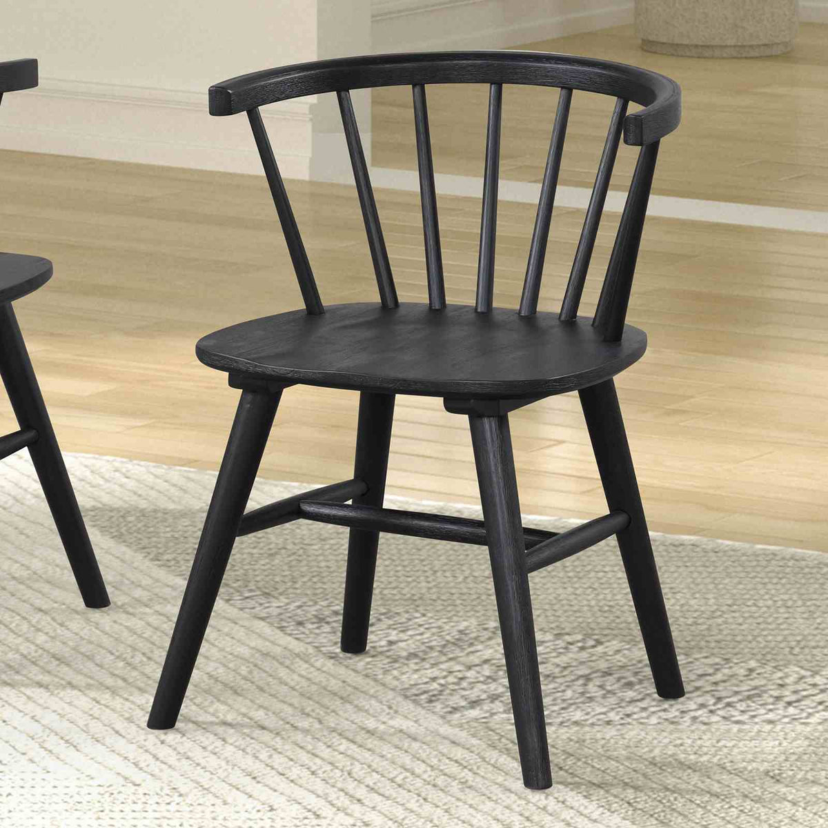 Yate Mid-Century 42" Round Dining Table, 5-Piece Set & Spindle Back Chairs in Black or Natural Oak – Black & Natural, view 2