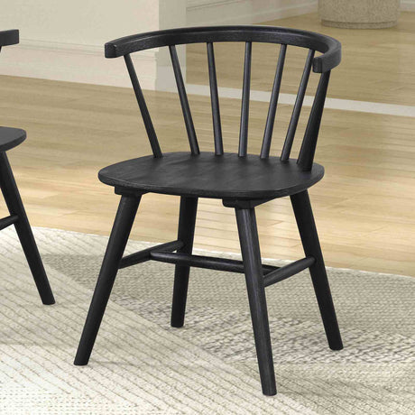 Yate Mid-Century 42" Round Dining Table, 5-Piece Set & Spindle Back Chairs in Black or Natural Oak – Black & Natural, view 2