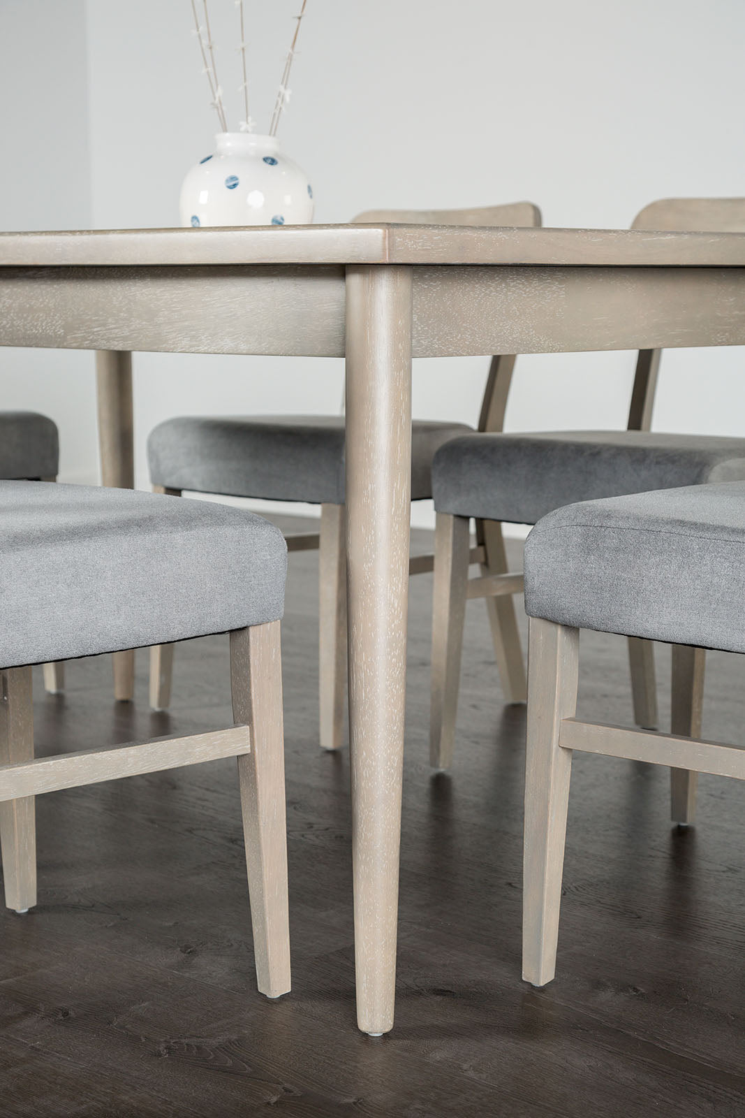 Keynes 59" Transitional Dining Table & 7-Piece Set - Tapered Legs & Padded Fabric Chairs in Gray – Gray, view 2