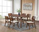 Narvik Mid-Century Modern 71" Dining Table, 7-Piece Set & Curved Panel Back Chairs in Walnut - Table Only
