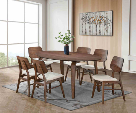 Narvik Mid-Century Modern 71" Dining Table, 7-Piece Set & Curved Panel Back Chairs in Walnut - Table Only
