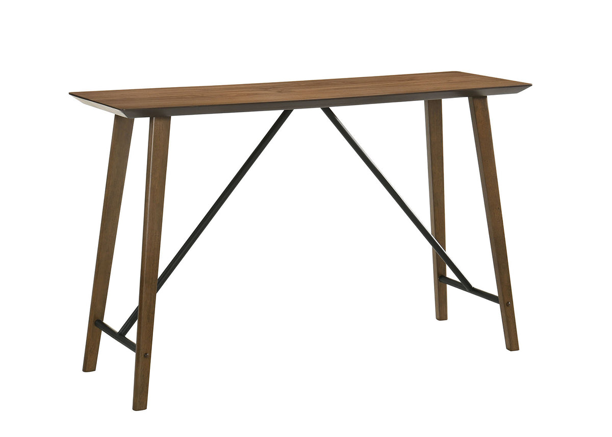 Klamath Mid-Century Modern Counter Height Table & Saddle Seat Chairs - Walnut with Iron Cross Bar – Brown, view 2