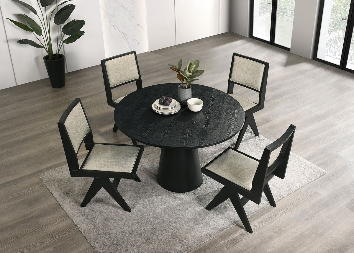 Tottenham Contemporary Dining Collection - 48" or 59" Round Cone Pedestal or 84" Rectangular Table & Upholstered Chairs in Black – Black, view 7