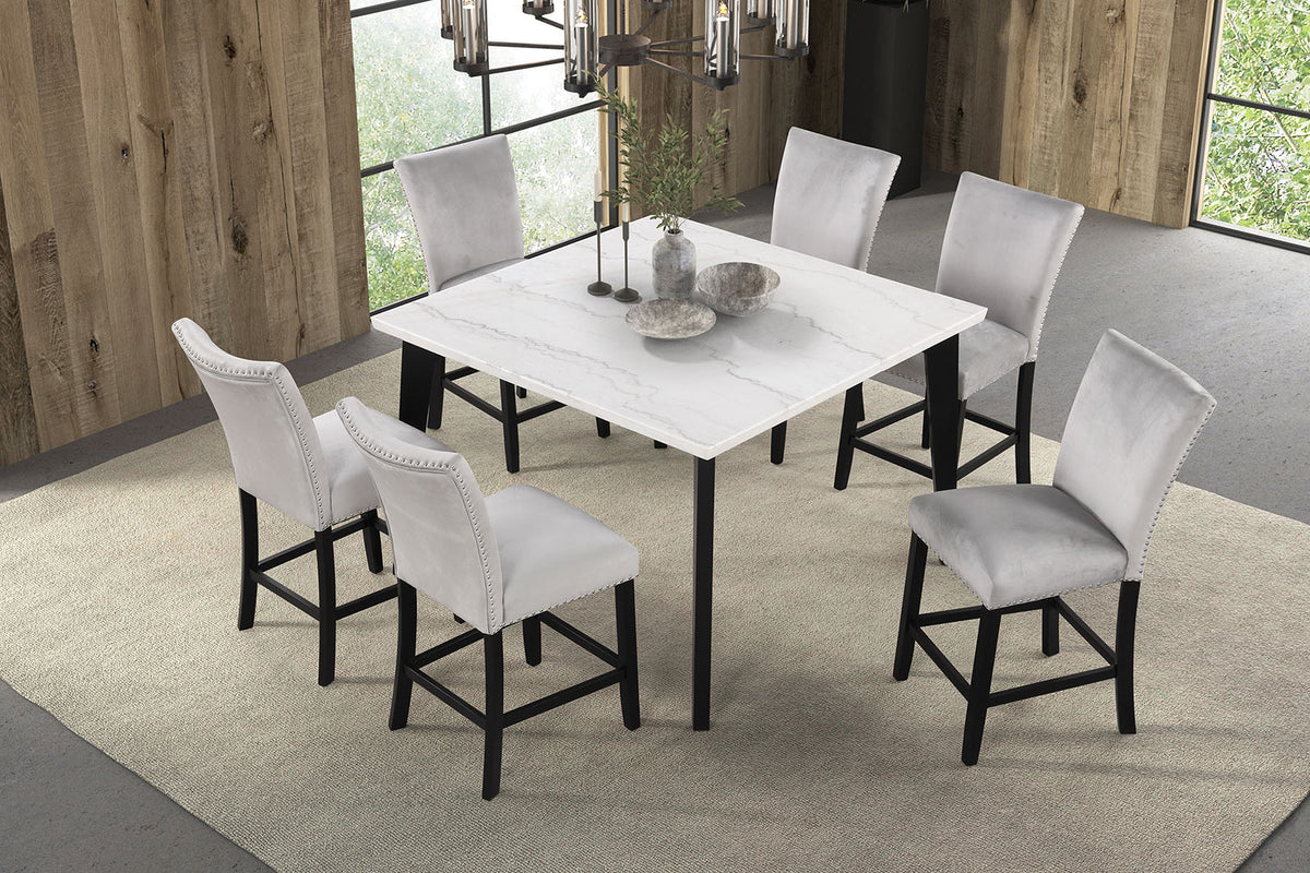 Sabro Contemporary Marble Top Dining Table & Dining Set - Round, Square or Rectangular at Dining or Counter Height – Black & White, view 18