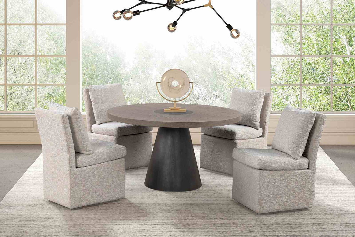 Broager Contemporary Dining Collection - 5pcs- 54" Round Table + 4 Light Gray Caster Chairs