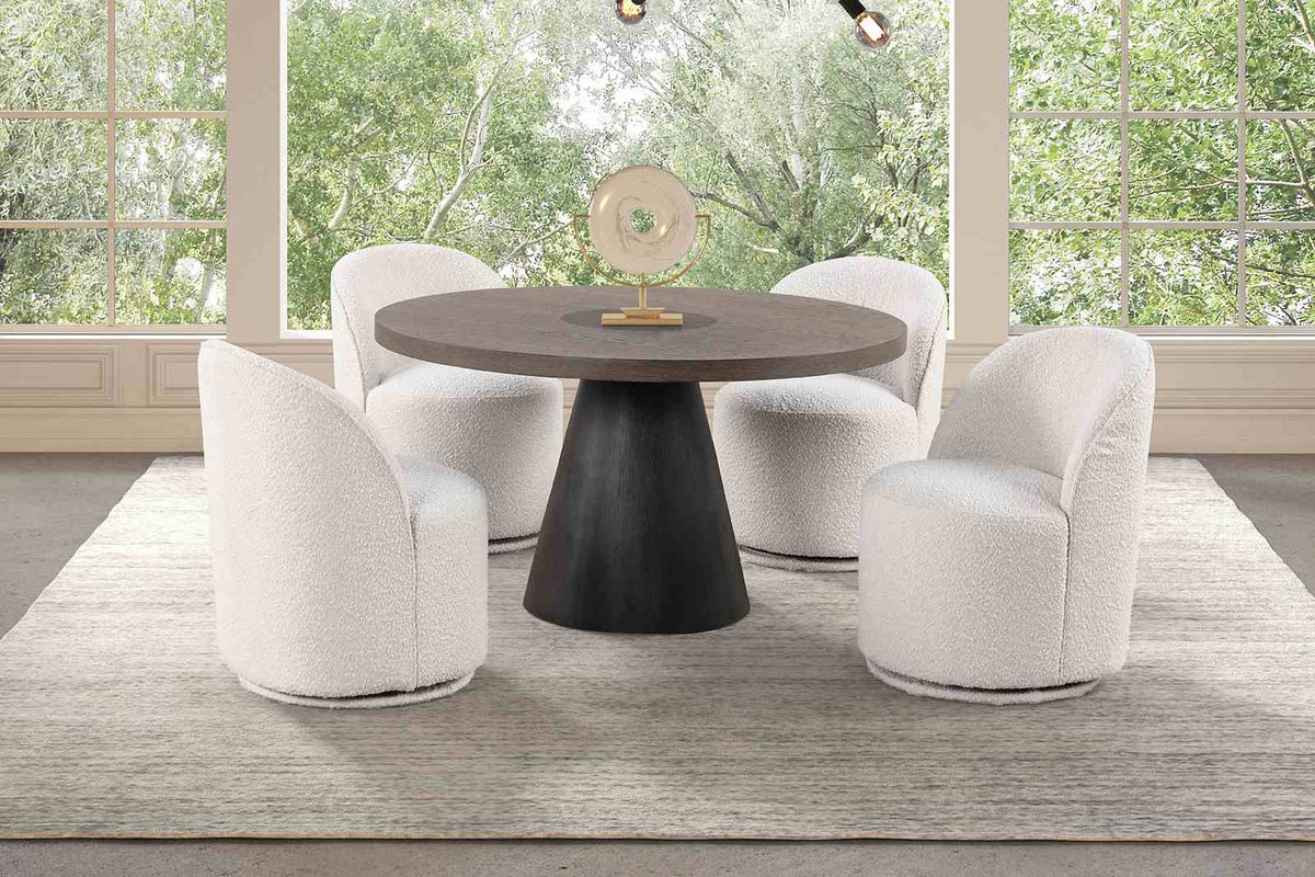 Broager Contemporary Dining Collection - 5pcs- 54" Round Table + 4 White Swivel Chairs