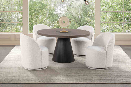 Broager Contemporary Dining Collection - 5pcs- 54" Round Table + 4 White Swivel Chairs
